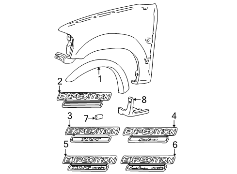 1999 Ford Expedition Exterior Trim - Fender Stone Deflector Diagram for F65Z-16G555-AC