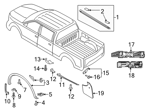 2019 Ford F-250 Super Duty Exterior Trim - Pick Up Box Upper Molding Diagram for HC3Z-99291A41-AA