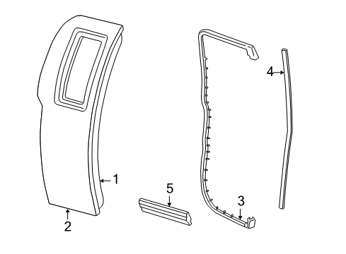 2000 Ford F-150 Rear Door & Components, Exterior Trim Front Weatherstrip Diagram for F65Z-15253A36-AA