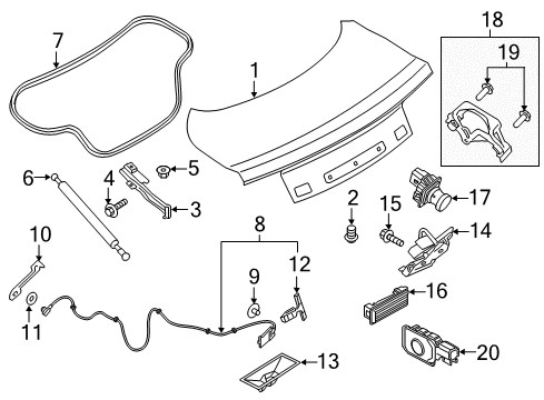 2015 Ford Mustang Trunk Trunk Lid Diagram for FR3Z-7640110-C