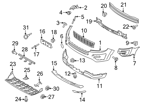 2016 Ford Explorer Front Bumper Support Nut Diagram for -W714682-S442