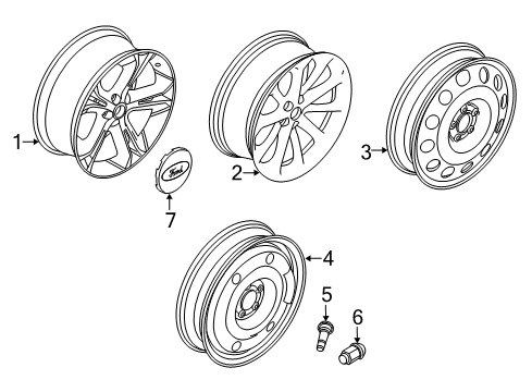 2013 Ford Taurus Wheels, Center Cap Wheel, Alloy Diagram for DG1Z-1007-B