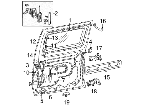 2003 Ford E-150 Side Loading Door Glass & Hardware Latch Spacer Diagram for F2UZ-1527003-A