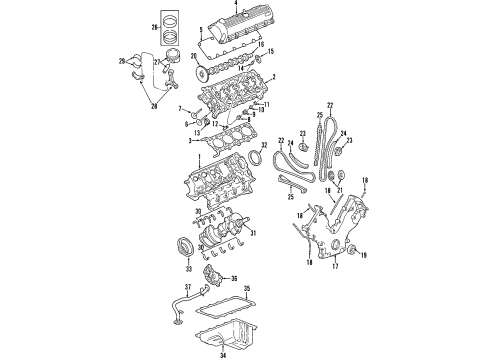 1999 Ford F-250 Super Duty Engine Parts, Mounts, Cylinder Head & Valves, Camshaft & Timing, Oil Pan, Oil Pump, Crankshaft & Bearings, Pistons, Rings & Bearings Front Mount Diagram for 2C3Z-6038-AD