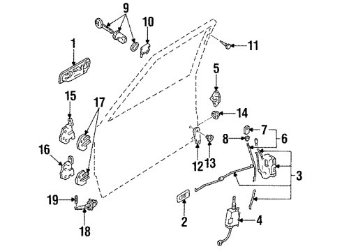 1993 Mercury Tracer Ignition Lock Cylinder & Keys Diagram for F1CZ-7422050-C