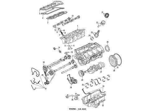 1990 Ford Taurus Engine Parts, Mounts, Cylinder Head & Valves, Camshaft & Timing, Oil Pan, Oil Pump, Crankshaft & Bearings, Pistons, Rings & Bearings Front Cover Seal Diagram for E9DZ-6700-A