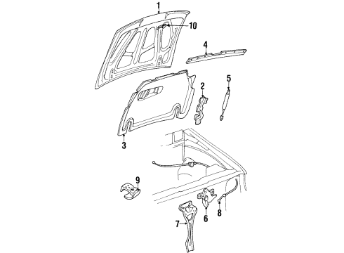 1997 Mercury Mountaineer Hood & Components Latch Diagram for F67Z16700AB