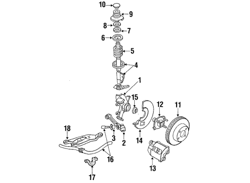 1992 Mercury Topaz Front Suspension Components, Lower Control Arm, Stabilizer Bar Bearing Assembly Mount Bracket Diagram for E43Z18183AA