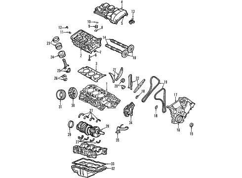 1996 Mercury Sable Engine Parts, Mounts, Cylinder Head & Valves, Camshaft & Timing, Oil Pan, Oil Pump, Crankshaft & Bearings, Pistons, Rings & Bearings Valve Spring Retainers Diagram for F5RZ-6514-B