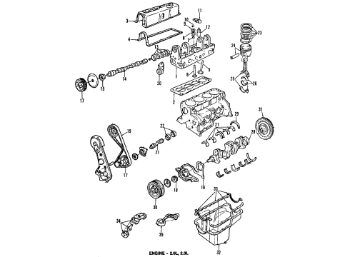 1994 Ford Ranger Engine Parts, Mounts, Cylinder Head & Valves, Camshaft & Timing, Oil Pan, Oil Pump, Crankshaft & Bearings, Pistons, Rings & Bearings Valve Cover Gasket Diagram for F57Z-6584-A