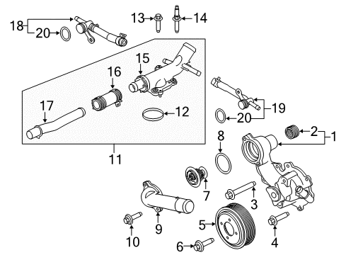 2015 Ford F-150 Water Pump Thermostat Outlet Diagram for F4TZ-8592-AA