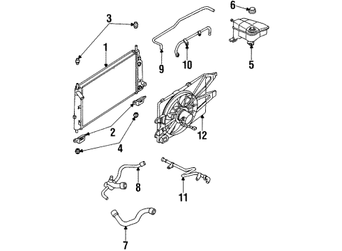 1996 Ford Contour Radiator & Components Fan Assembly Diagram for F8RZ-8C607-KA