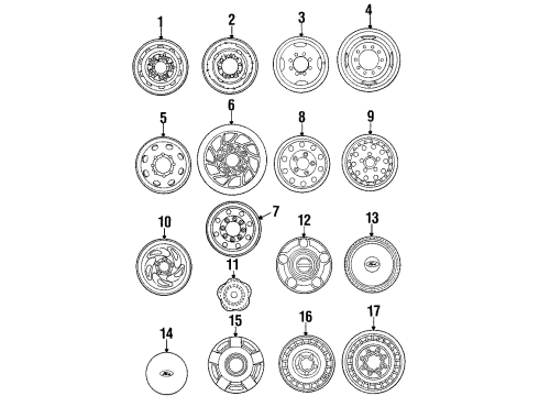 1994 Ford F-250 Wheels, Covers & Trim Hub Assembly Diagram for E5TZ1130F