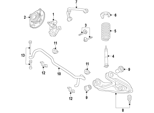 2000 Ford Expedition Front Suspension Components, Lower Control Arm, Upper Control Arm, Stabilizer Bar Bushings Diagram for F75Z-3069-GA