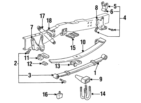 1992 Ford F-150 Rear Suspension Components, Stabilizer Bar U-Bolt Diagram for 1L3Z-5705-AA