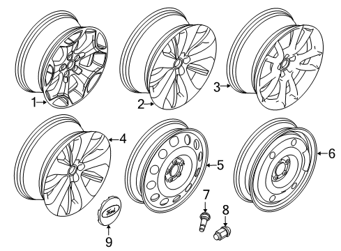 2014 Ford Police Interceptor Sedan Wheels, Center Cap Wheel, Alloy Diagram for DG1Z-1007-E