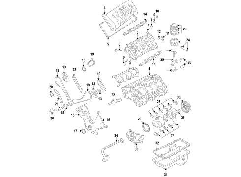 2012 Ford F-150 Engine Parts, Mounts, Cylinder Head & Valves, Camshaft & Timing, Variable Valve Timing, Oil Cooler, Oil Pan, Oil Pump, Crankshaft & Bearings, Pistons, Rings & Bearings Bearing Diagram for BR3Z-6211-B