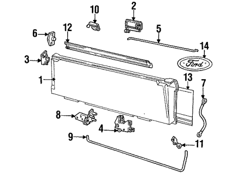 1992 Ford Bronco Tail Gate & Hardware, Exterior Trim Upper Seal Diagram for E7TZ-9841616-A