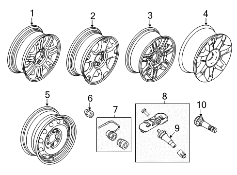 2011 Ford F-150 Wheels, Covers & Trim Wheel, Alloy Diagram for AL3Z-1007-K