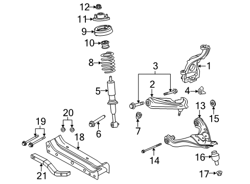 2010 Mercury Mountaineer Front Suspension Components, Lower Control Arm, Upper Control Arm, Stabilizer Bar Center Crossmember Diagram for 6L2Z-5B112-A