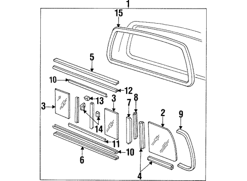 1994 Ford Ranger Back Glass Division Bar Diagram for F37Z1042076A