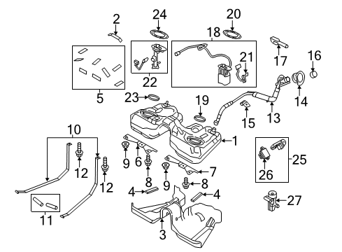 2011 Ford Mustang Fuel System Components Fuel Tank Assembly Diagram for BR3Z-9002-D