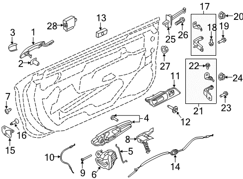2019 Ford Mustang Door & Components Handle, Inside Diagram for JR3Z-6322600-AA