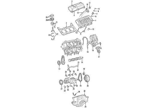 1997 Ford F-150 Engine Parts, Mounts, Cylinder Head & Valves, Camshaft & Timing, Oil Cooler, Oil Pan, Oil Pump, Crankshaft & Bearings, Pistons, Rings & Bearings Rear Mount Diagram for F85Z-6068-AA