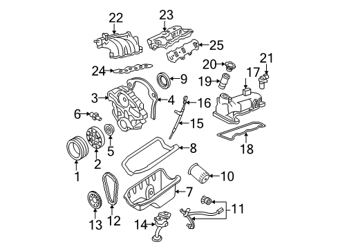 2005 Ford Ranger Engine Parts, Mounts, Cylinder Head & Valves, Camshaft & Timing, Oil Pan, Oil Pump, Crankshaft & Bearings, Pistons, Rings & Bearings Gasket Diagram for F2DZ-9439-A