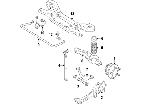2013 Ford C-Max Rear Suspension Components, Lower Control Arm, Upper Control Arm, Stabilizer Bar Lower Insulator Diagram for CV6Z-5586-C