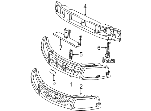 2002 Ford F-150 Grille & Components Mount Panel Bracket Diagram for YL3Z-8B455-BA