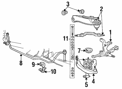 1986 Lincoln Continental Front Suspension Components, Lower Control Arm, Stabilizer Bar Stabilizer Shaft Insulator Diagram for E9VY5493A