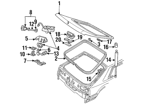 1985 Ford Mustang Gate & Hardware Lock Striker Diagram for E1FZ-61404A42-A