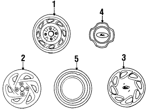 1995 Ford Aspire Wheels, Covers & Trim Wheel Cover Diagram for F4BZ1130C