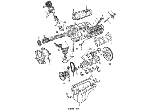 1992 Ford E-350 Econoline Engine Parts, Mounts, Cylinder Head & Valves, Camshaft & Timing, Oil Pan, Oil Pump, Crankshaft & Bearings, Pistons, Rings & Bearings Valves Diagram for F2TZ-6507-A
