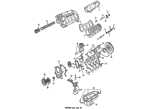 1989 Ford E-150 Econoline Club Wagon Engine Parts, Mounts, Cylinder Head & Valves, Camshaft & Timing, Oil Pan, Oil Pump, Crankshaft & Bearings, Pistons, Rings & Bearings Pulley Diagram for E9AZ-6A312-A