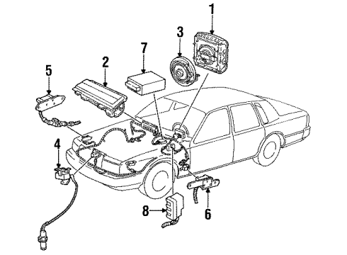 1990 Lincoln Town Car Air Bag Components Driver Air Bag Diagram for F2VY54043B13C
