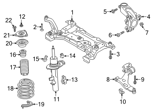 2018 Ford Focus Front Suspension Components, Lower Control Arm, Stabilizer Bar Suspension Crossmember Diagram for G1FZ-5019-A