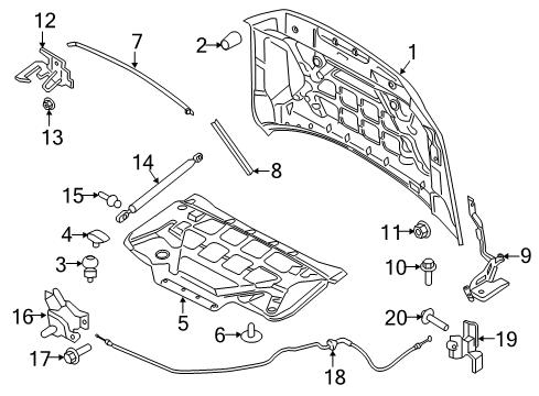 2019 Lincoln Navigator Hood & Components Latch Diagram for JL7Z-16700-A