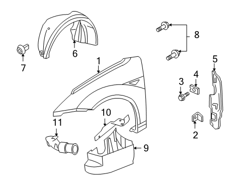 2007 Ford Focus Fender & Components Fender Diagram for 5S4Z-16006-AA