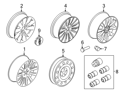 2013 Lincoln MKS Wheels, Caps & Covers Wheel, Alloy Diagram for DE9Z-1007-A