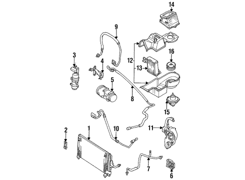 1991 Mercury Tracer Condenser, Compressor & Lines, Evaporator Components Compressor Diagram for FOFZ-19703-A