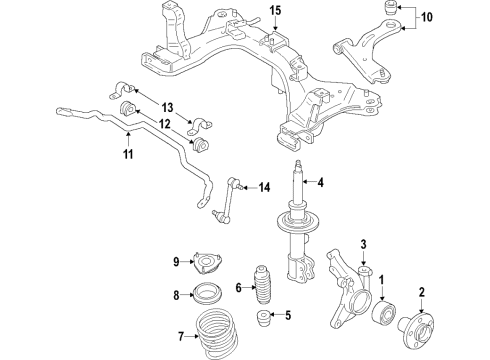 2018 Ford Fiesta Front Suspension Components, Lower Control Arm, Stabilizer Bar Strut Mount Diagram for C1BZ-3A197-DA
