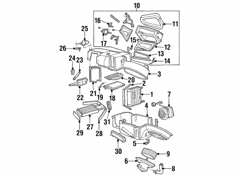 1998 Ford Taurus A/C Evaporator & Heater Components Motor Assembly Diagram for 6L2Z-18A318-CA