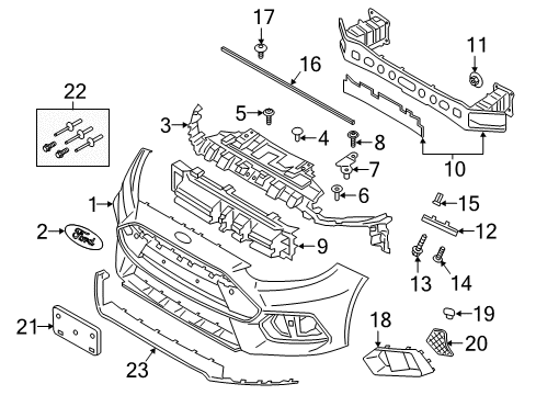 2016 Ford Focus Front Bumper Energy Absorber Diagram for G1EZ-17C882-A