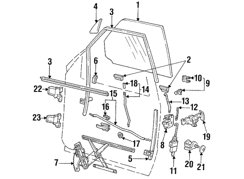1993 Ford Explorer Front Door Glass & Hardware, Lock & Hardware Window Handle Plate Diagram for E9TZ-1023370-A