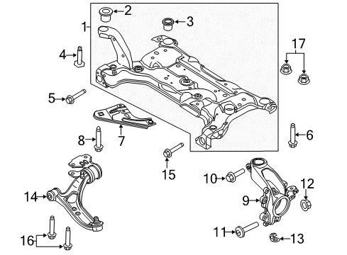 2017 Ford Focus Front Suspension Components, Lower Control Arm, Stabilizer Bar Suspension Crossmember Diagram for BV6Z-5019-C