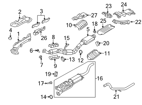 2003 Ford Explorer Exhaust Manifold Muffler & Pipe Stud Diagram for 1L2Z-5F264-BA