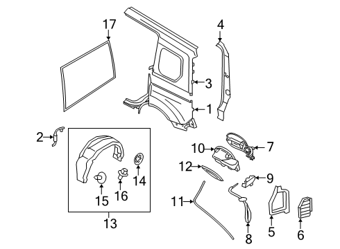 2020 Ford Transit Connect Side Panel & Components Wheelhouse Liner Rivet Diagram for -W701054-S300