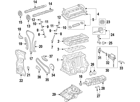 2007 Ford Fusion Engine Parts, Mounts, Cylinder Head & Valves, Camshaft & Timing, Variable Valve Timing, Oil Pan, Oil Pump, Crankshaft & Bearings Cylinder Head Diagram for 6M8Z-6049-BA